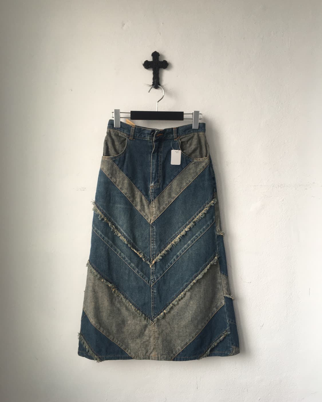 Patch work point denim skirt 상품이미지1