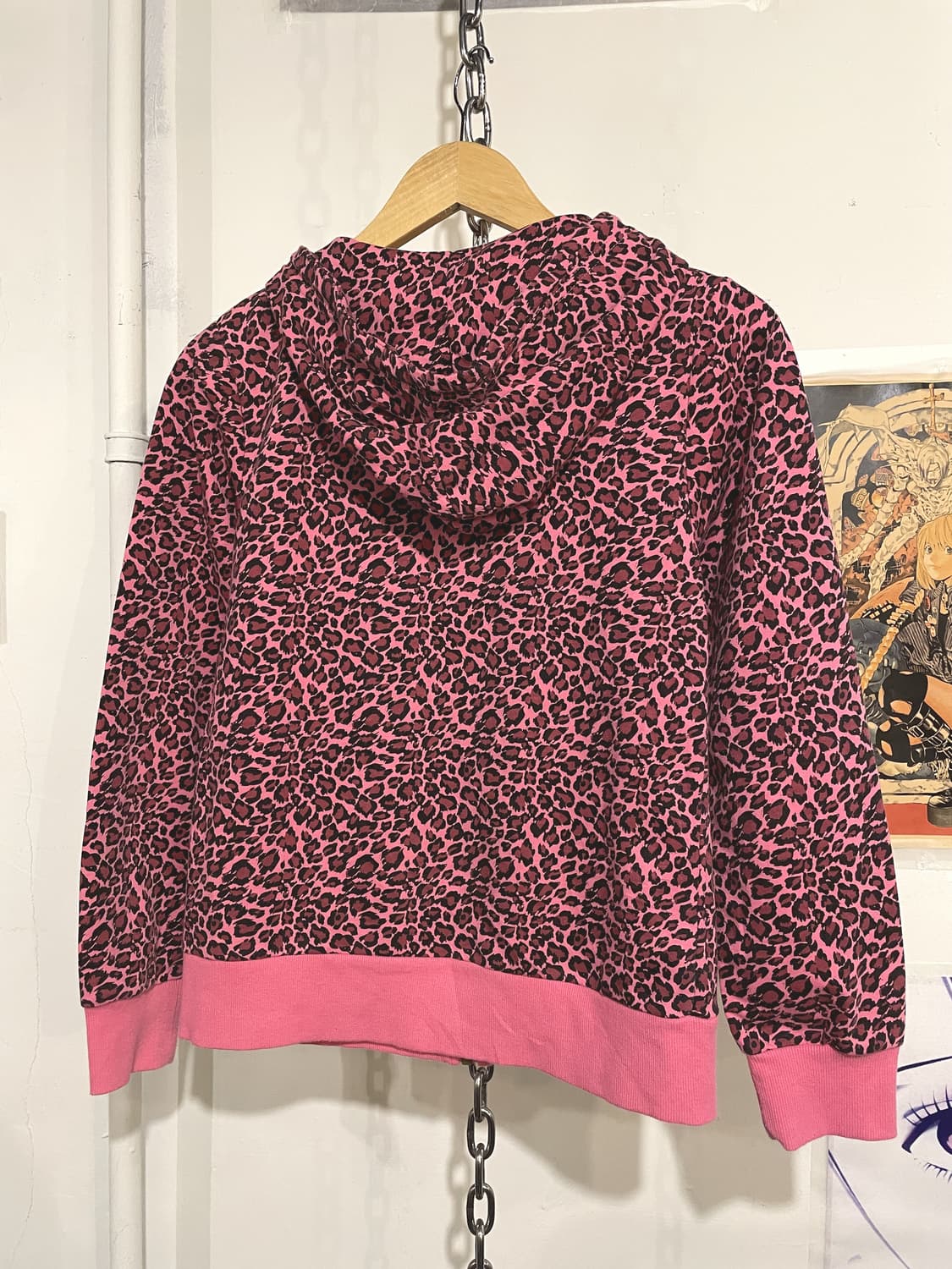 레오파드 패턴 핫핑크 후드집업 키치 갸루 상품이미지4