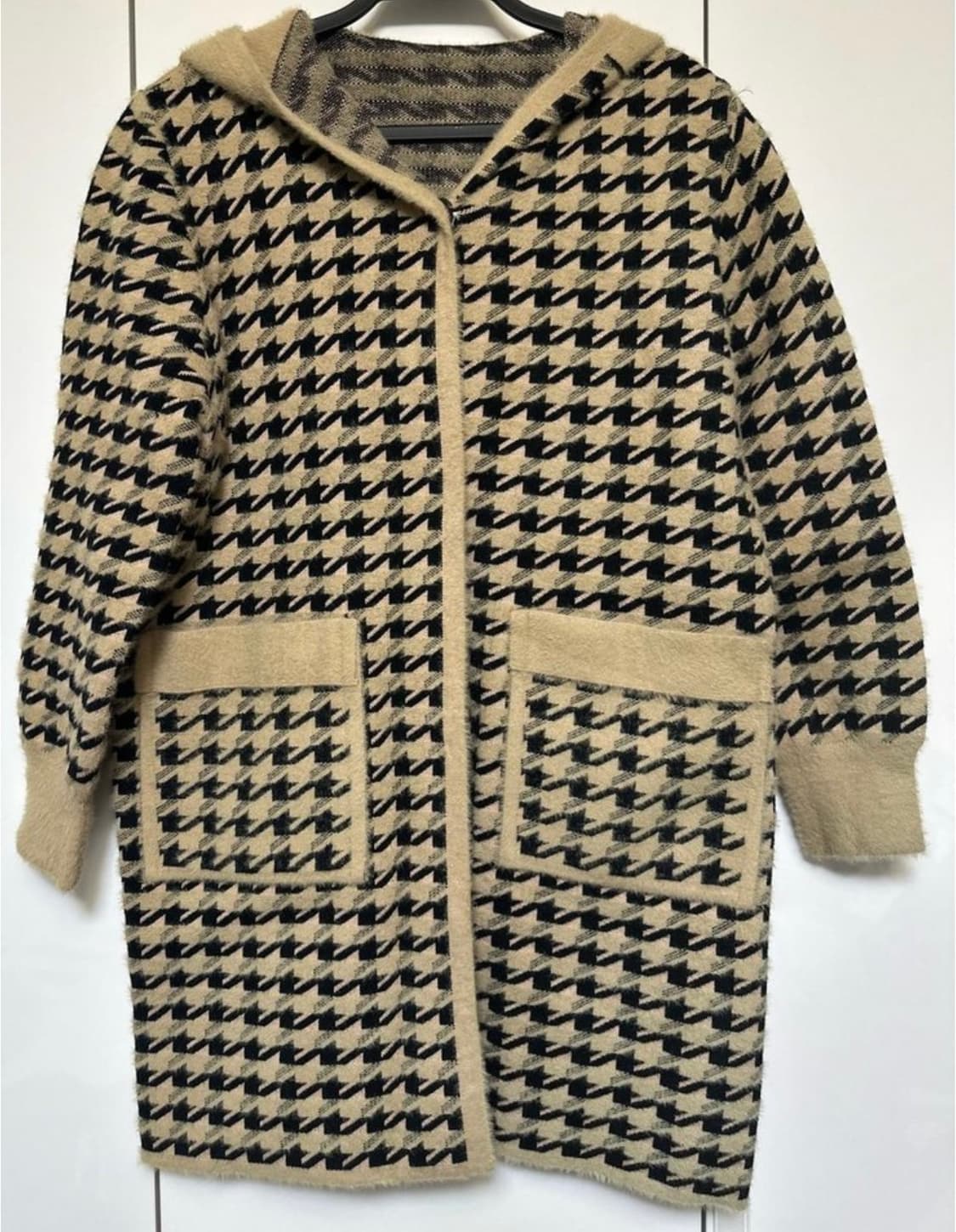 담비소재하운드투스 체크 후드 롱 가디건 상품이미지2