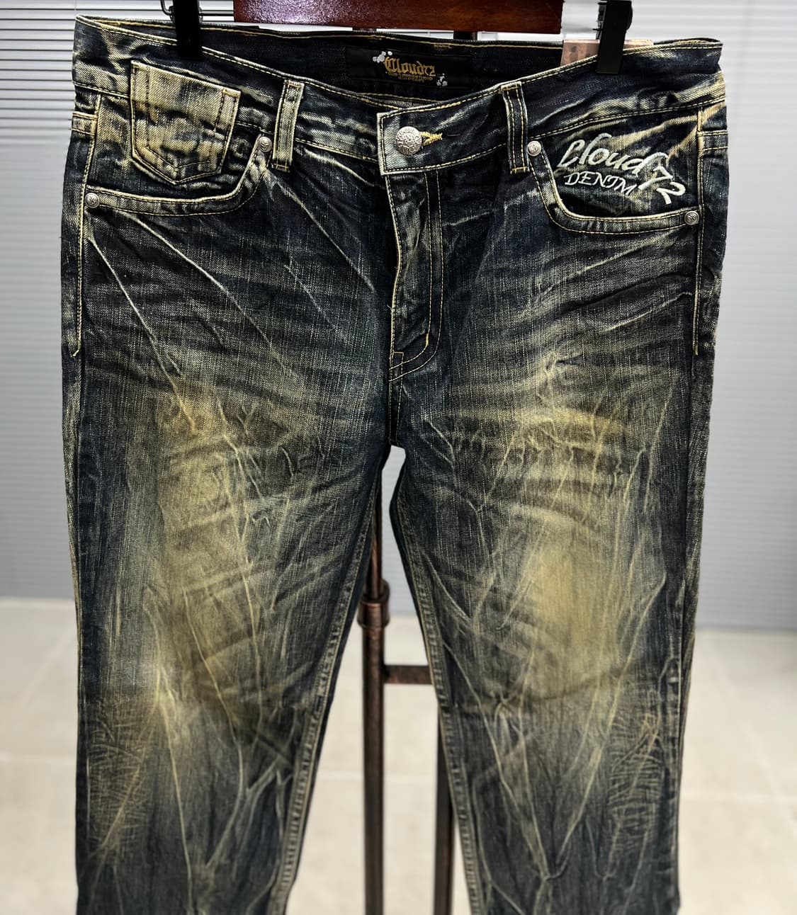 블랙&화이트 가죽스컬 데님 36 상품이미지3