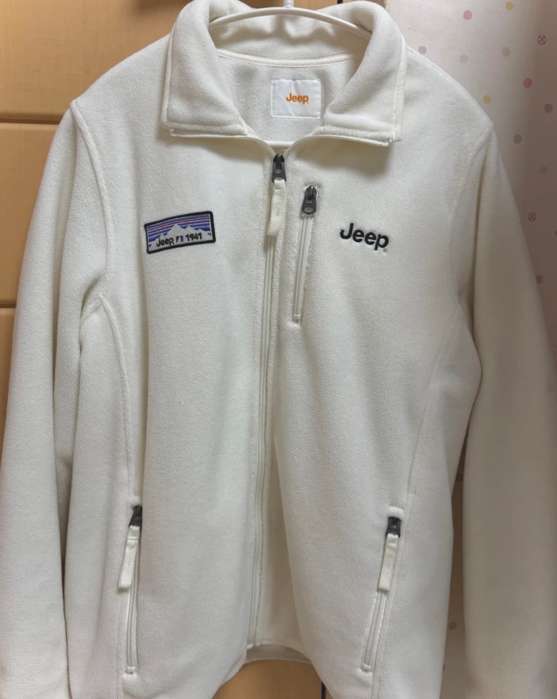 지프 레인보우 라벨 하프넥 플리스 집업 크림 상품이미지1