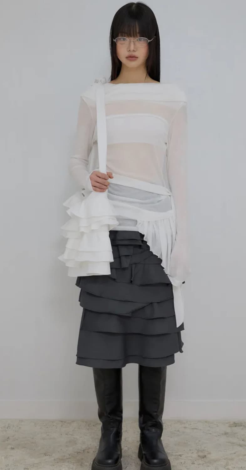 플레어업 프릴 오프숄더 화이트  상품이미지4