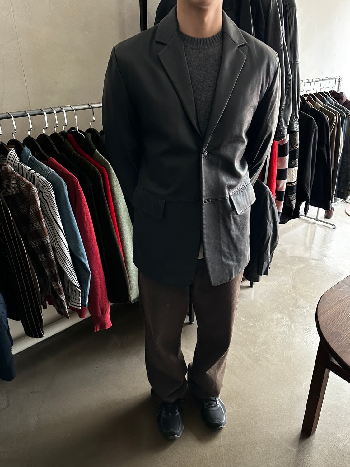 Marzo 블랙 레더 싱글 블레이저 자켓 상품이미지1