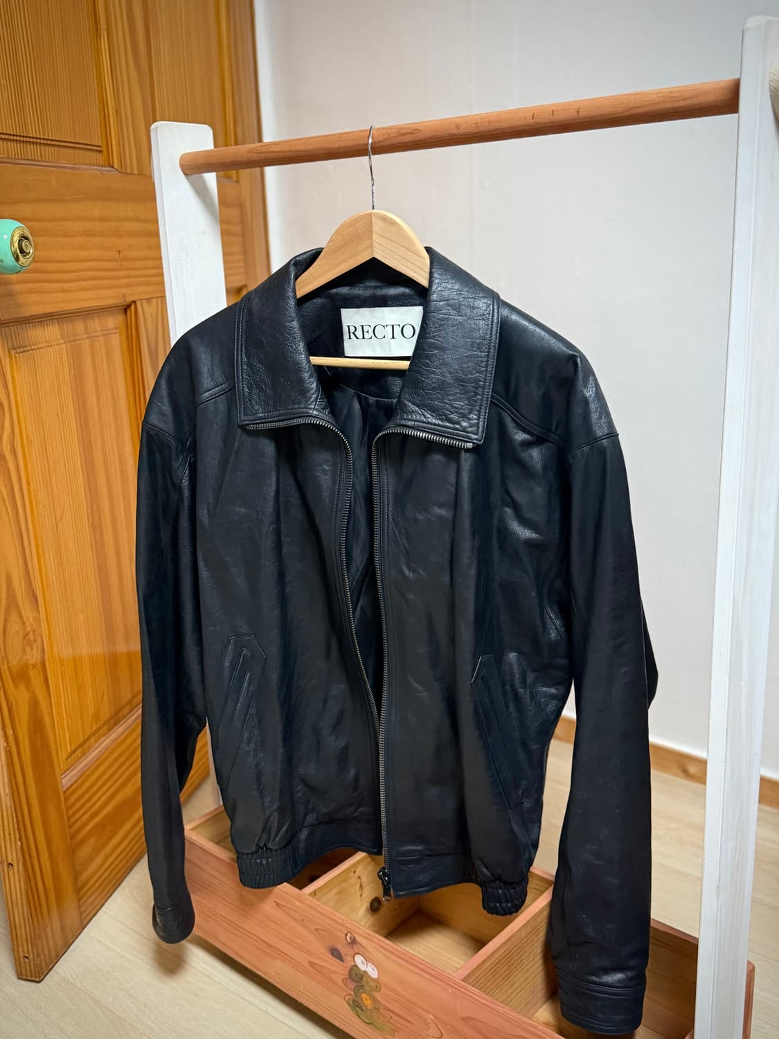 렉토 빈티지 크랙 하이넥 레더 자켓 L 상품이미지1