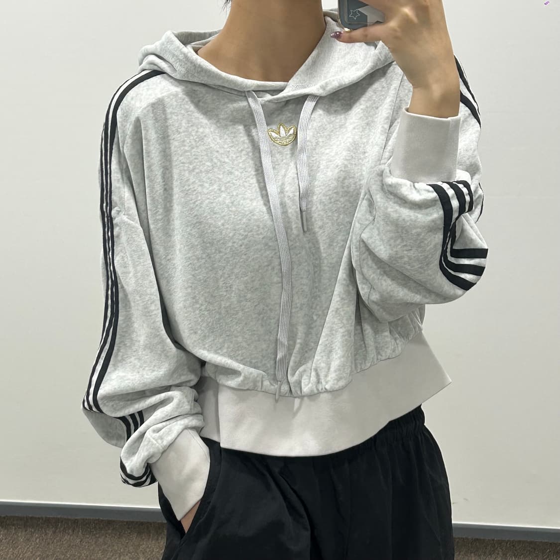 Adidas 아디다스 크롭 벨벳 멜란지그레이 후드 상품이미지2
