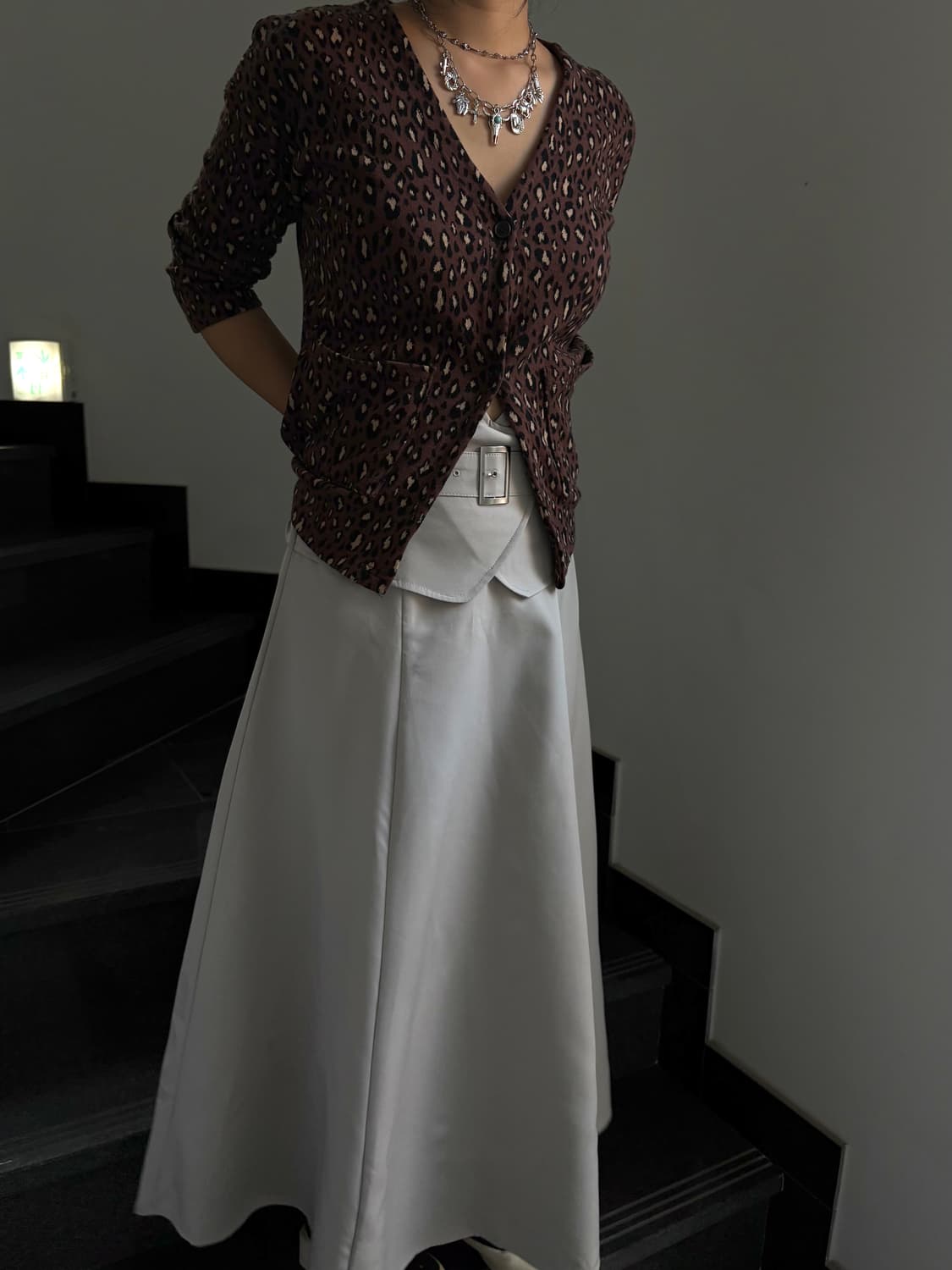 벨트 레이어드 맥시 스커트 상품이미지1