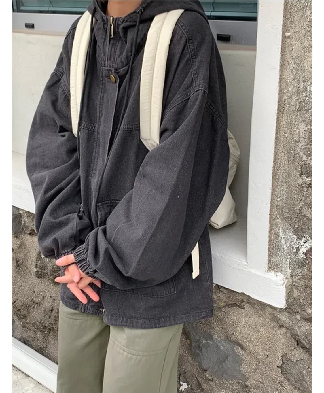 바온 카호 후드 데님 자켓 흑청 상품이미지4