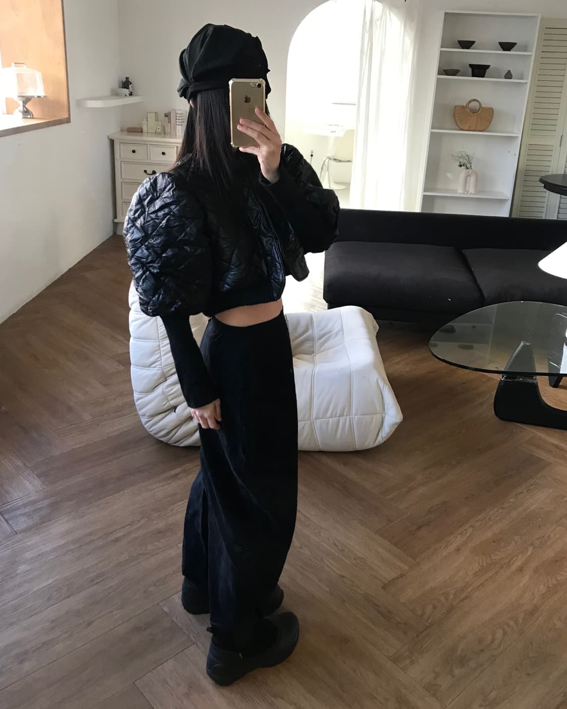 vintage black suede long skirt 상품이미지1