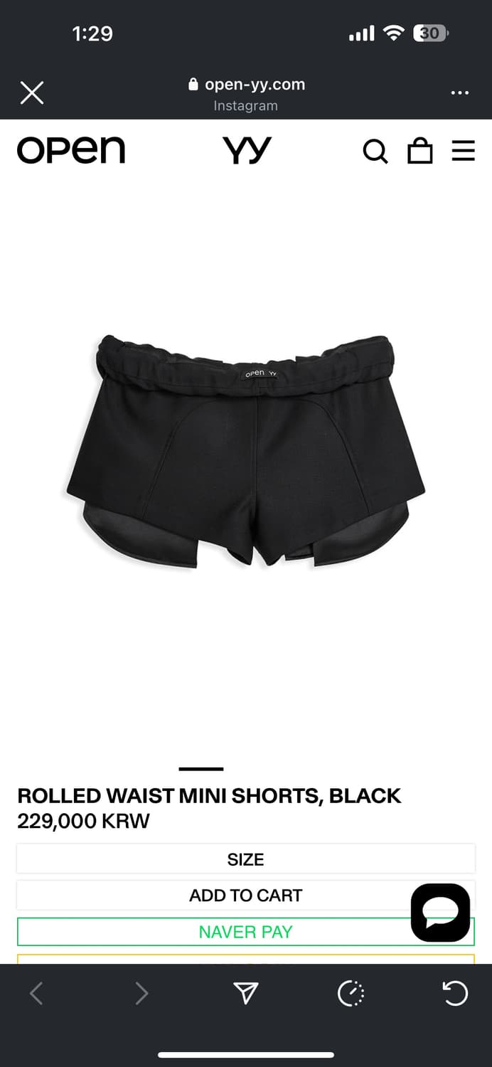 Open yy ROLLED WAIST MINI SHORTS, BLACK 상품이미지1