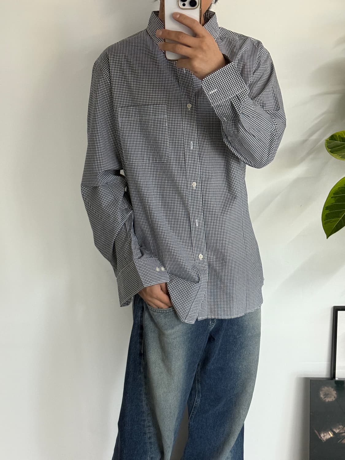 새상품급 유니클로 셔츠 블랙체크 상품이미지2