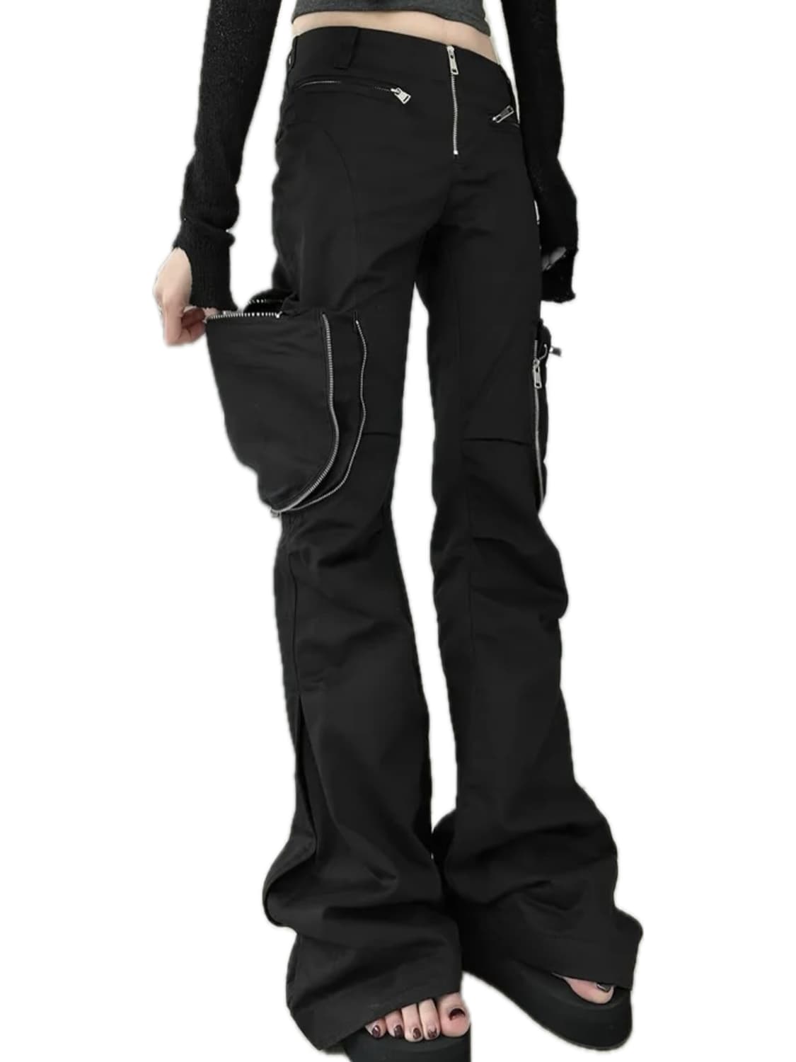 빈티지 고스 펑크 로우라이즈 카고 포켓 부츠컷 팬츠 상품이미지1