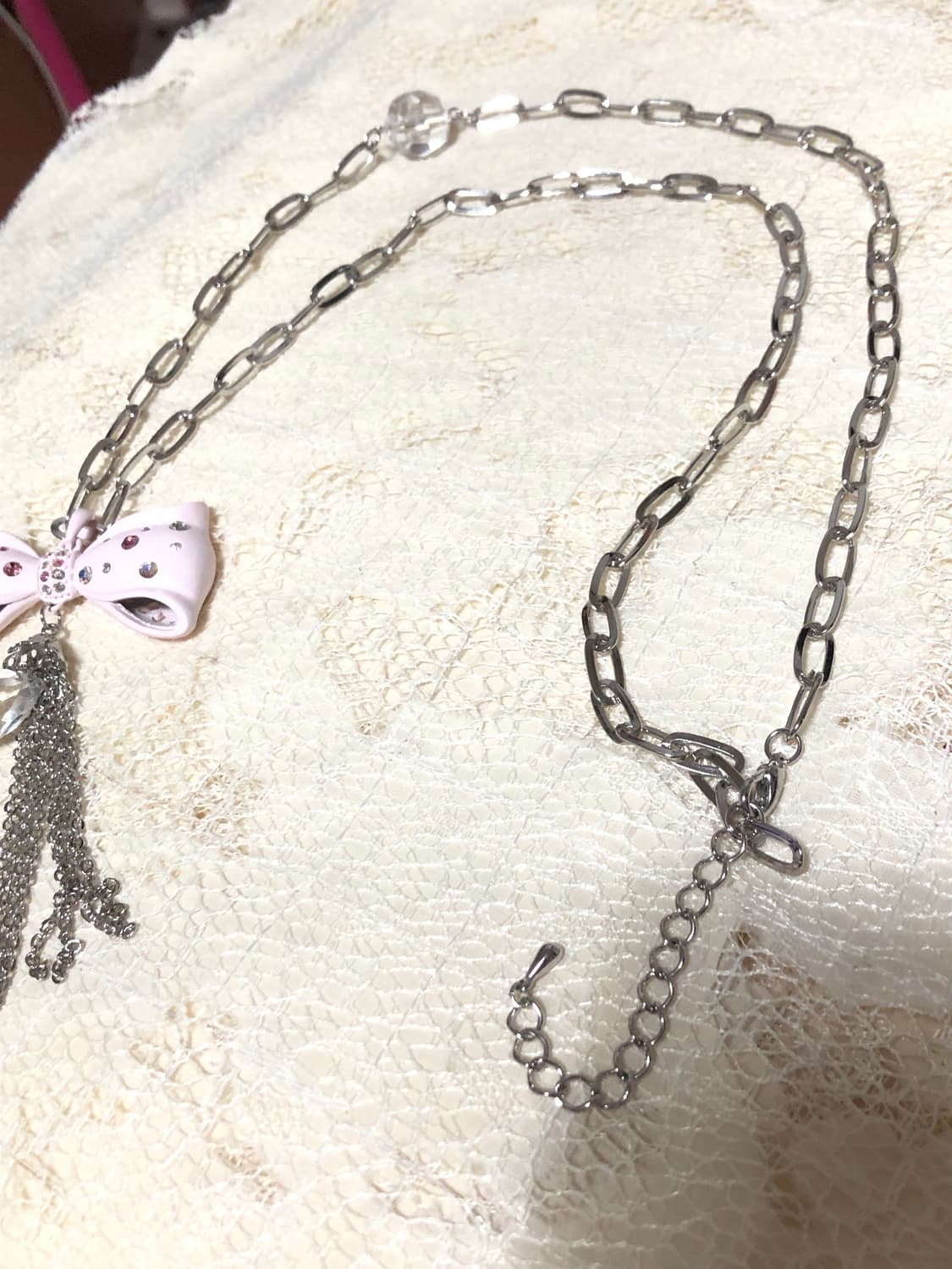 Pink Cubic Ribbon Chain Necklace 상품이미지2