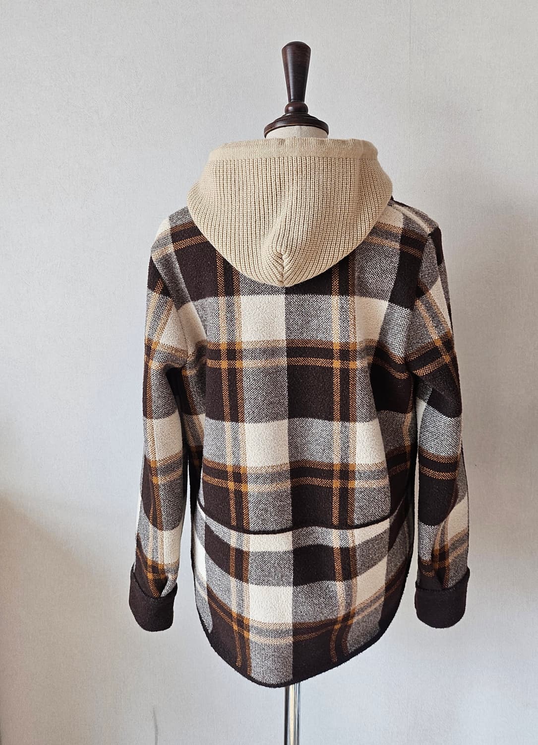 니트 후드 체크 도톰 브라운 재킷 F(44~55) 상품이미지7
