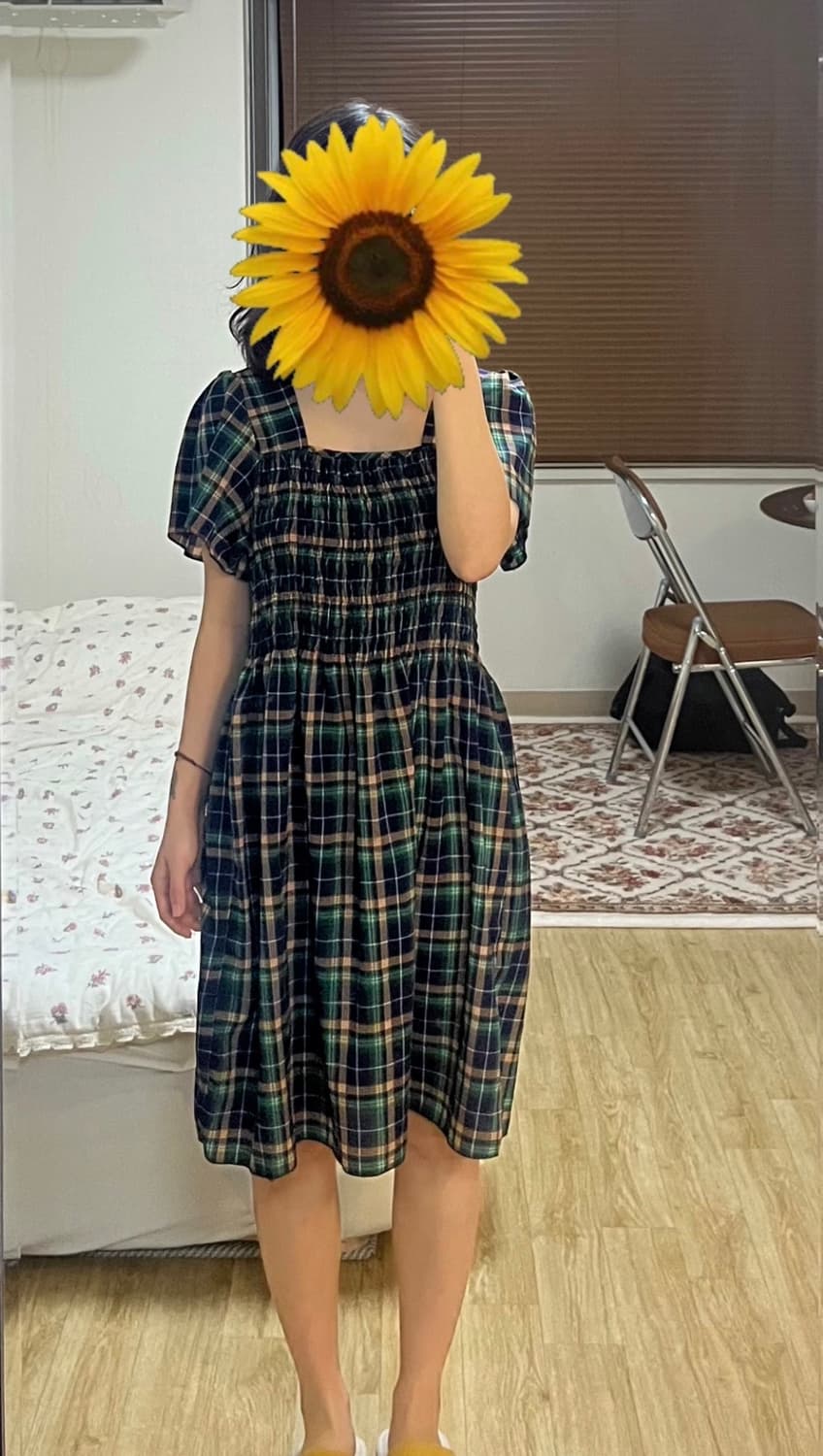 초록 체크 원피스 상품이미지2