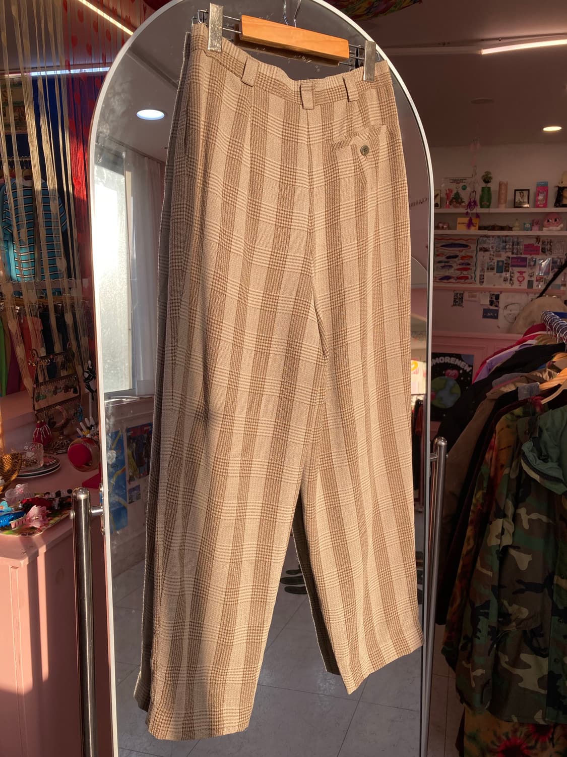빈티지 베이지 체크 팬츠 상품이미지5
