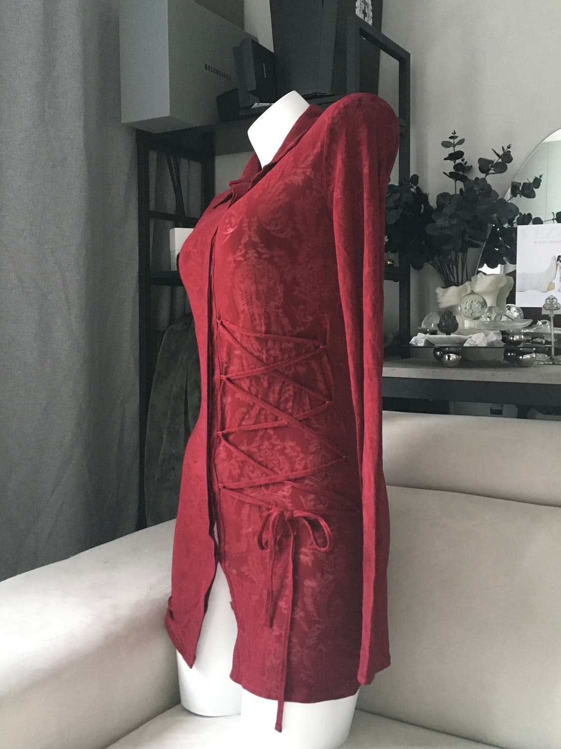 ༒ MESH CORSET SHIRTS #WINE 상품이미지4