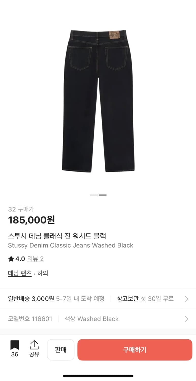 [32] Stussy 데님 클래식 진 워시드 블랙 상품이미지1