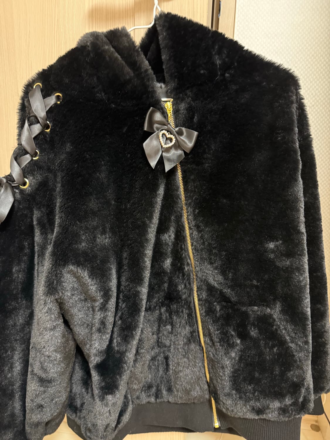 시크릿허니 토끼귀 퍼 블루종 블랙 상품이미지1