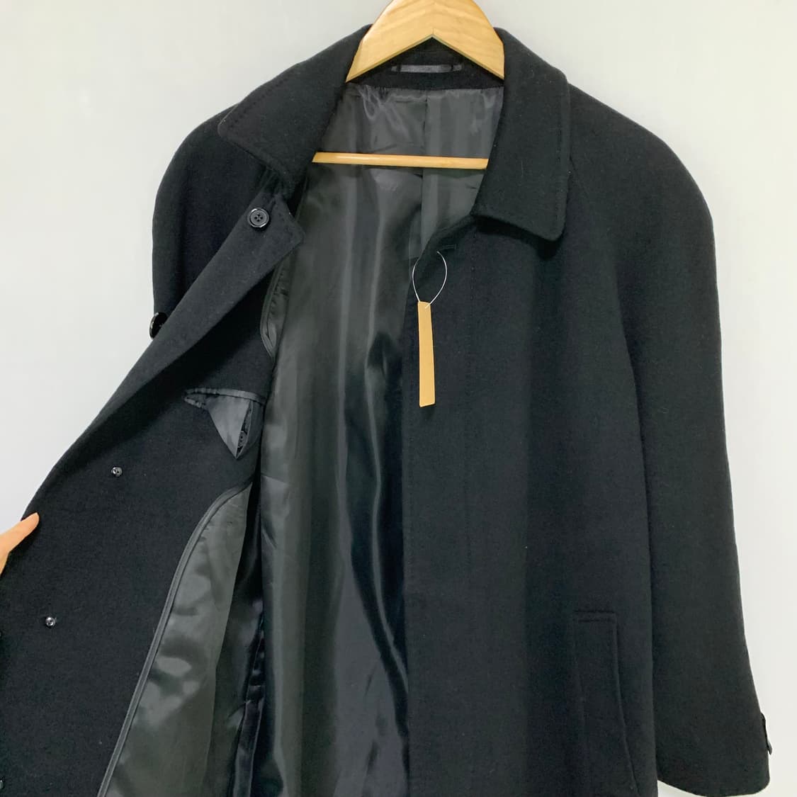 빈티지 캐시미어 100 블랙 롱 코트 남녀공용 상품이미지5