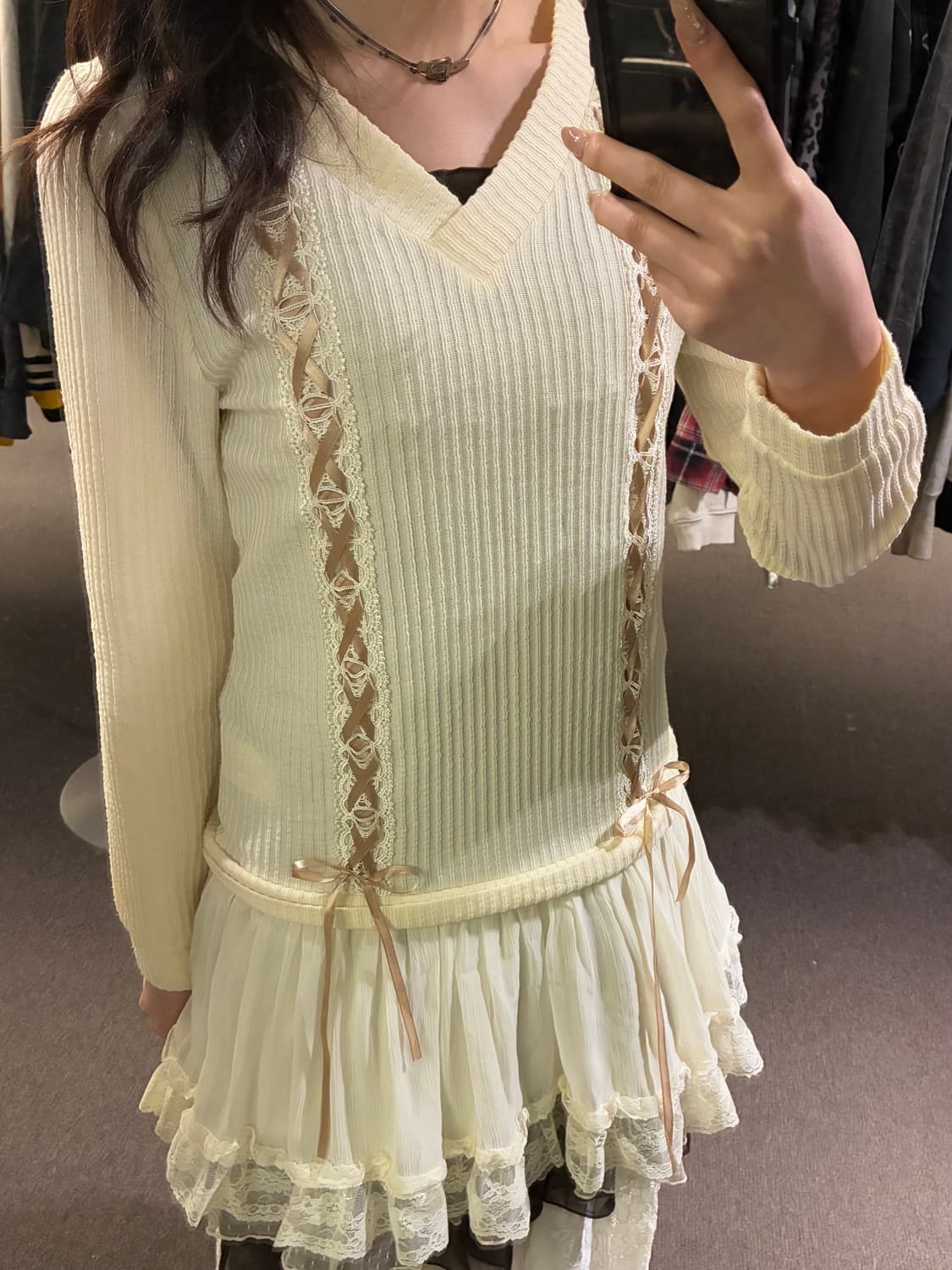 M)AXES FEMME 빈티지 여성 레이스업 디테일 프릴 원피스 상품이미지1