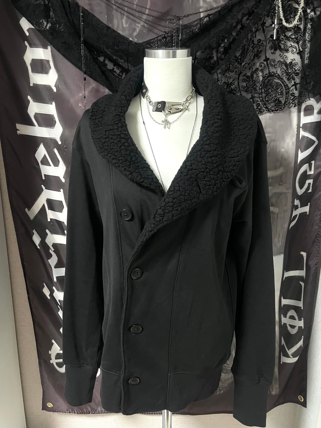 요지야마모토 Y3 하이넥 비대칭 버튼 스웻 가디건 무채색다크웨어유니섹스 상품이미지4