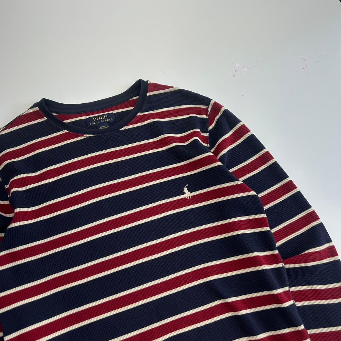 Polo 폴로 화이트포니 네이비 레드 스트라이프 와플 니트  상품이미지4
