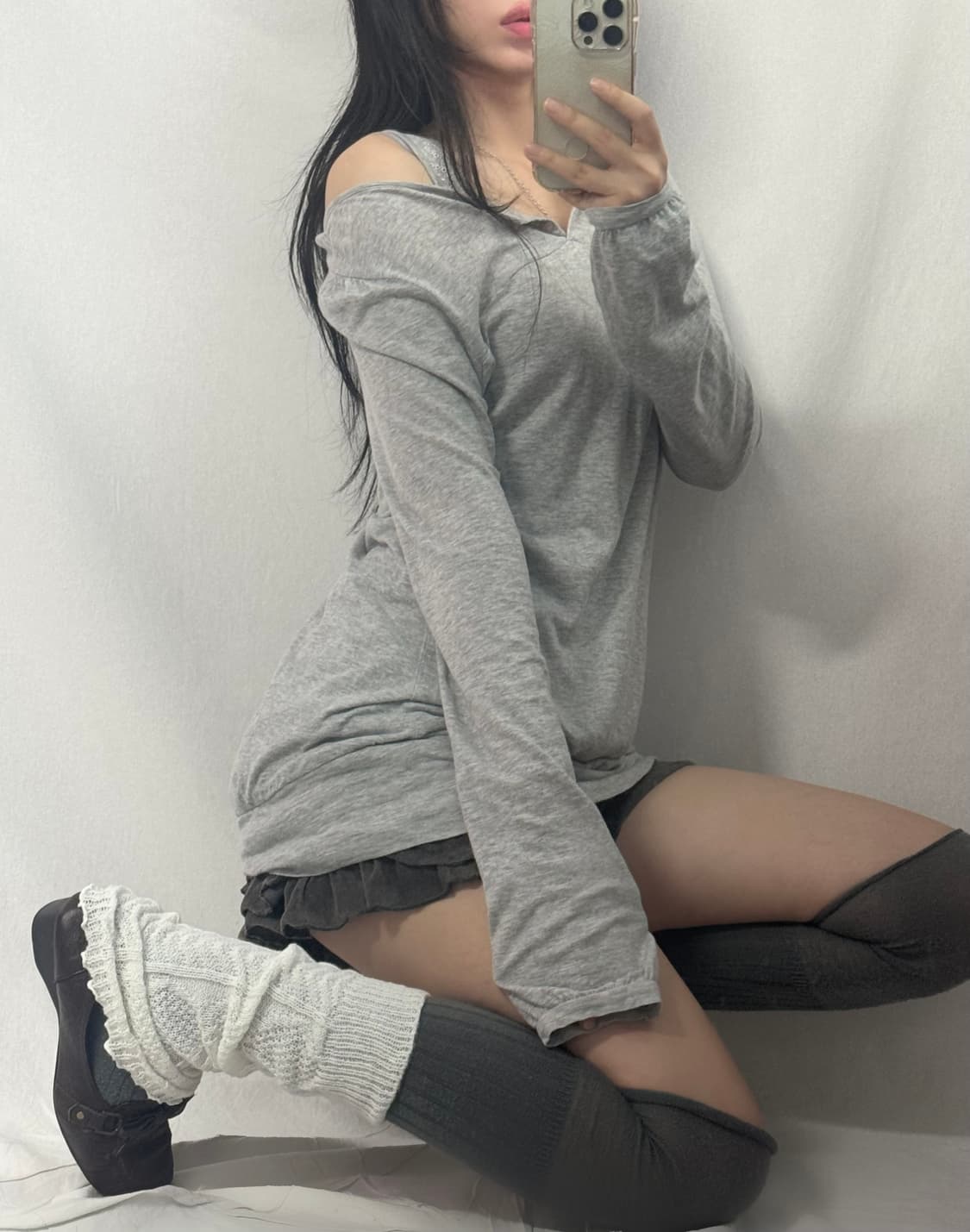 플라워 레이스 셔링 넥 슬리브리스 상품이미지8