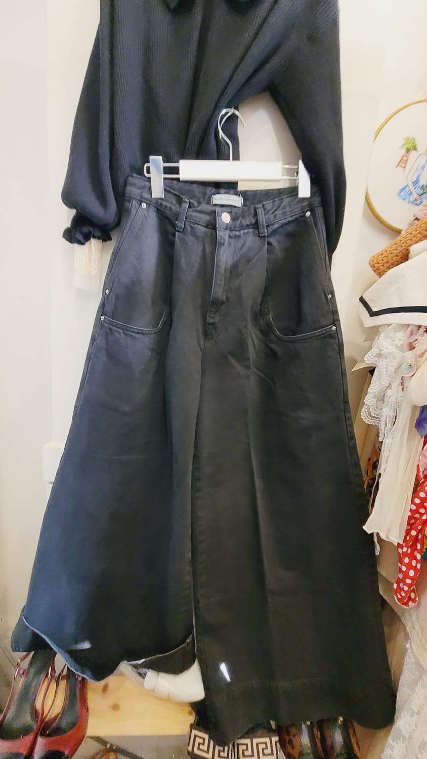 리본벌룬 가디건. 레이스 블라우스. 블랙진 와이드팬츠 상품이미지6