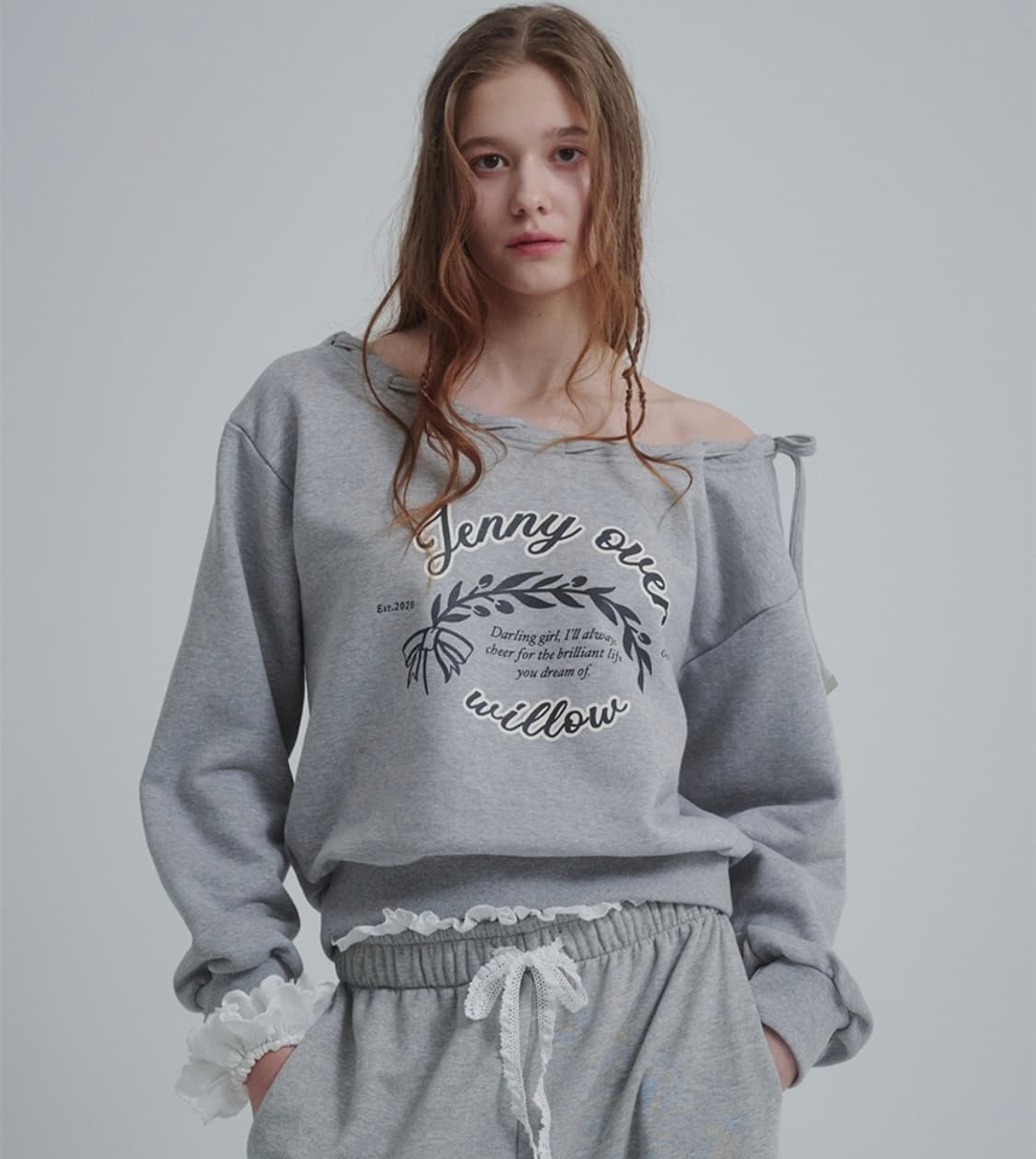 Jenny over willow 오프숄더 스웻셔츠 그레이 상품이미지1