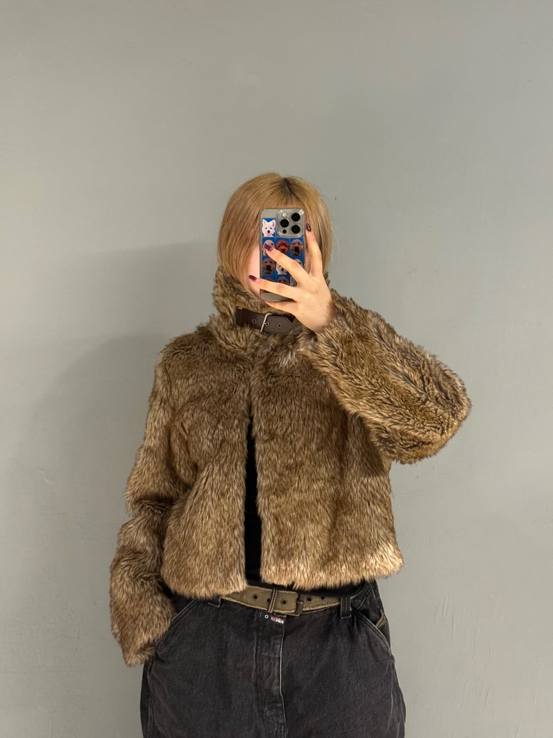 neck buckle point mix color fur jacket 상품이미지2