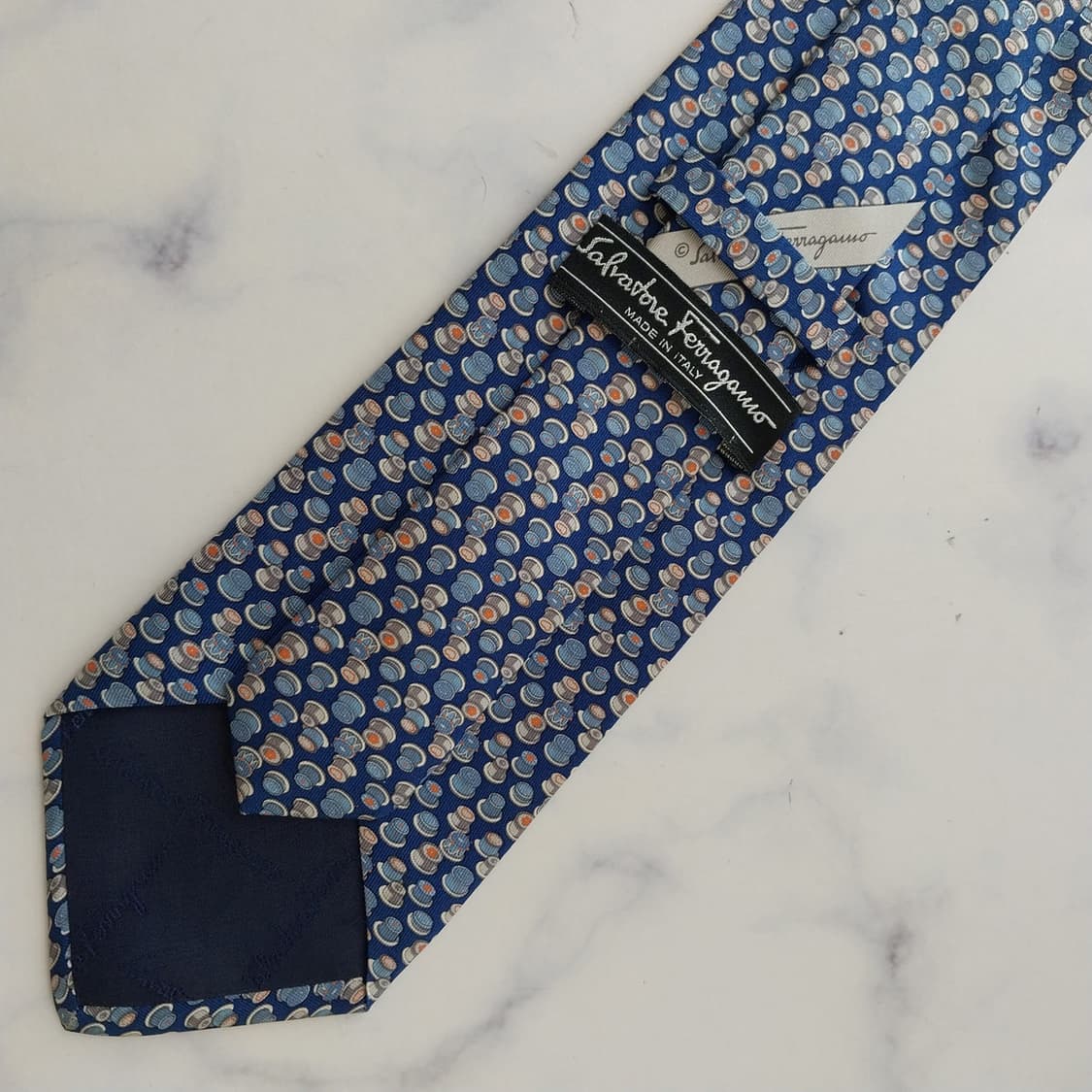 살바토레 페라가모 블루 커피잔 모티브 넥타이 9.2cm B등급 K2584 상품이미지5