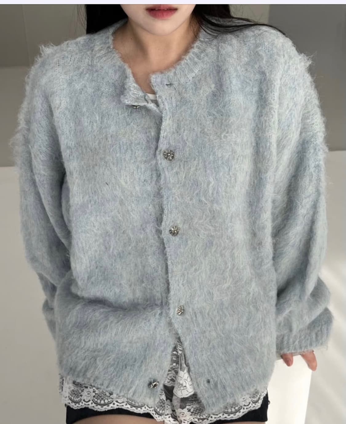 남녀공용 울 헤어리 하늘색 가디건 상품이미지1