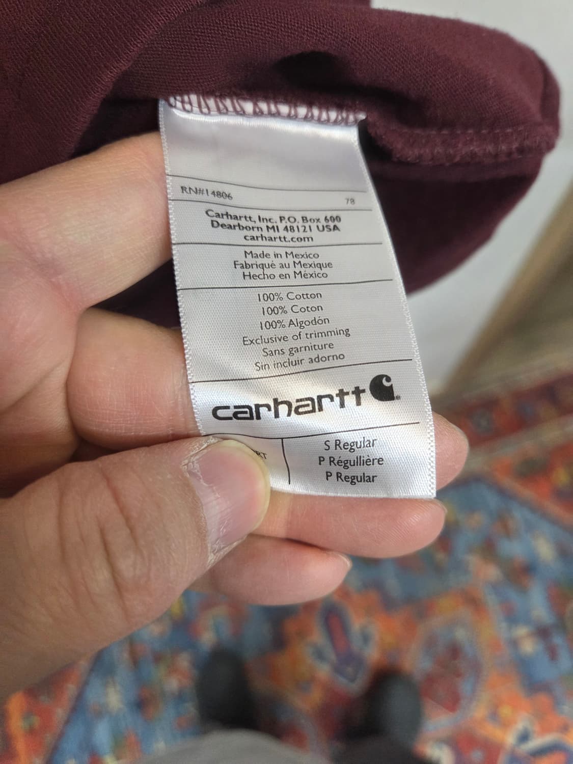 칼하트 포켓 반팔 s 레귤러 버건디  상품이미지4