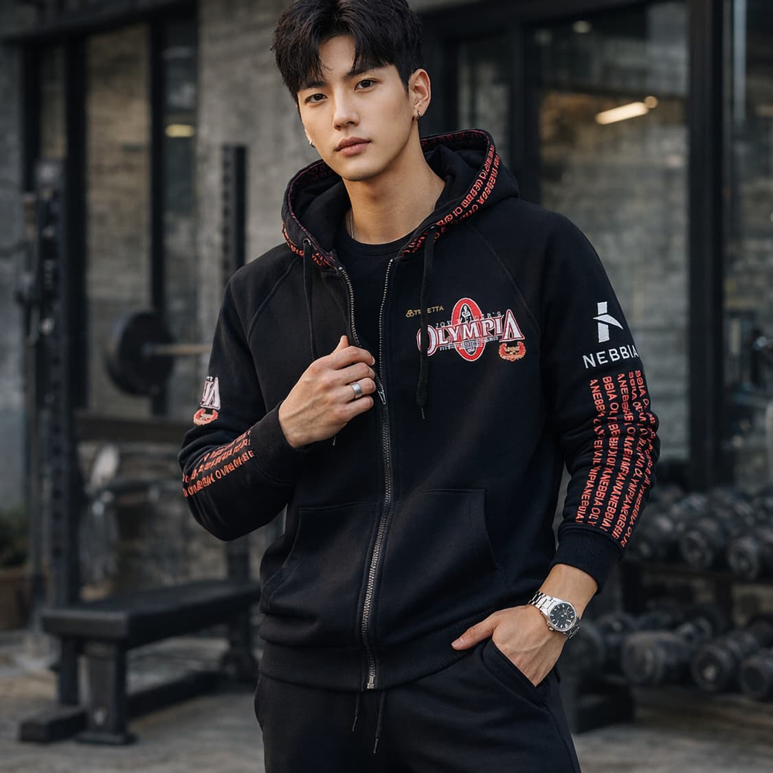 조 웨이더 올림피아 자수 로고 후드 집업 블랙 상품이미지1