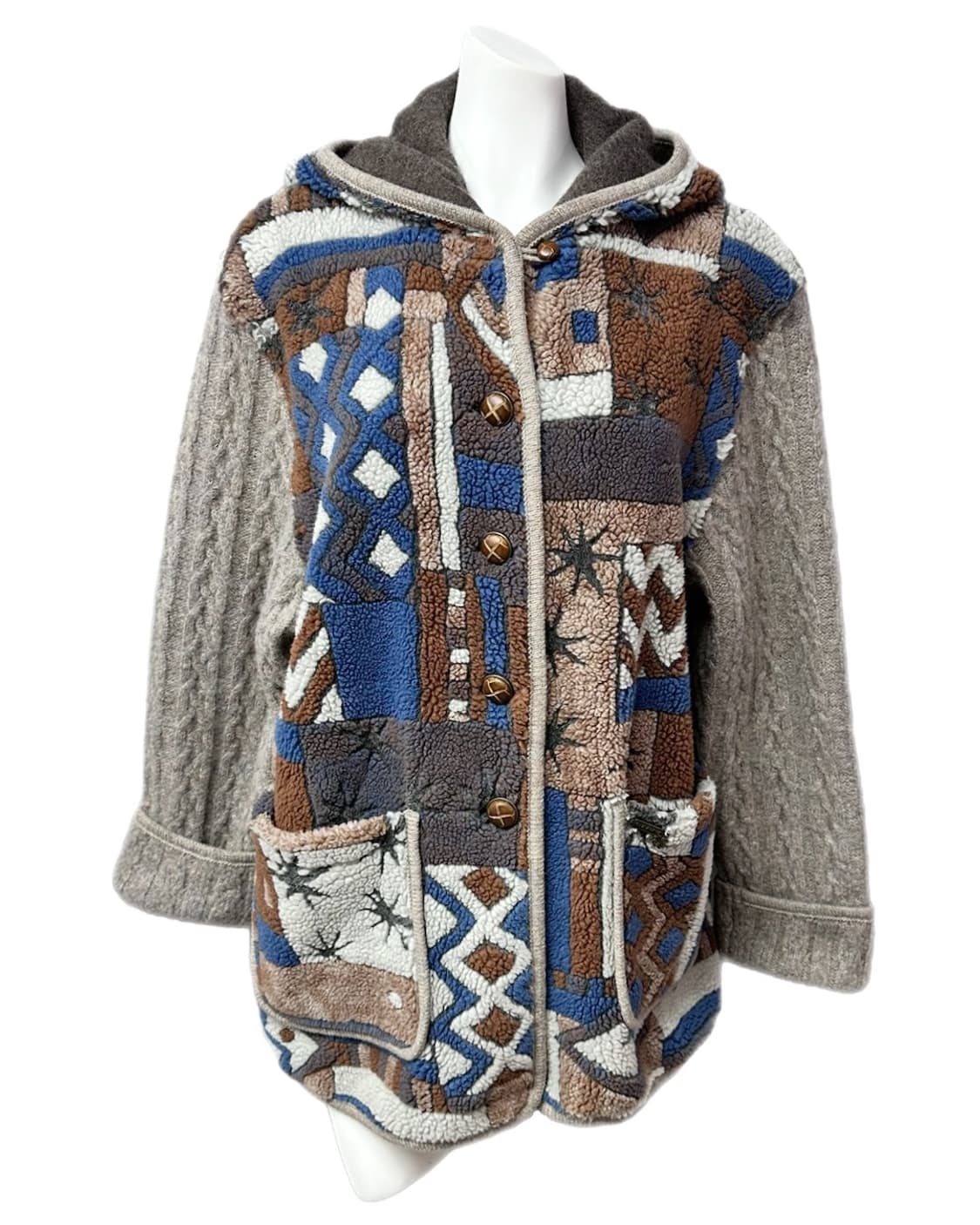 패치워크패턴 후드 가디건 상품이미지1