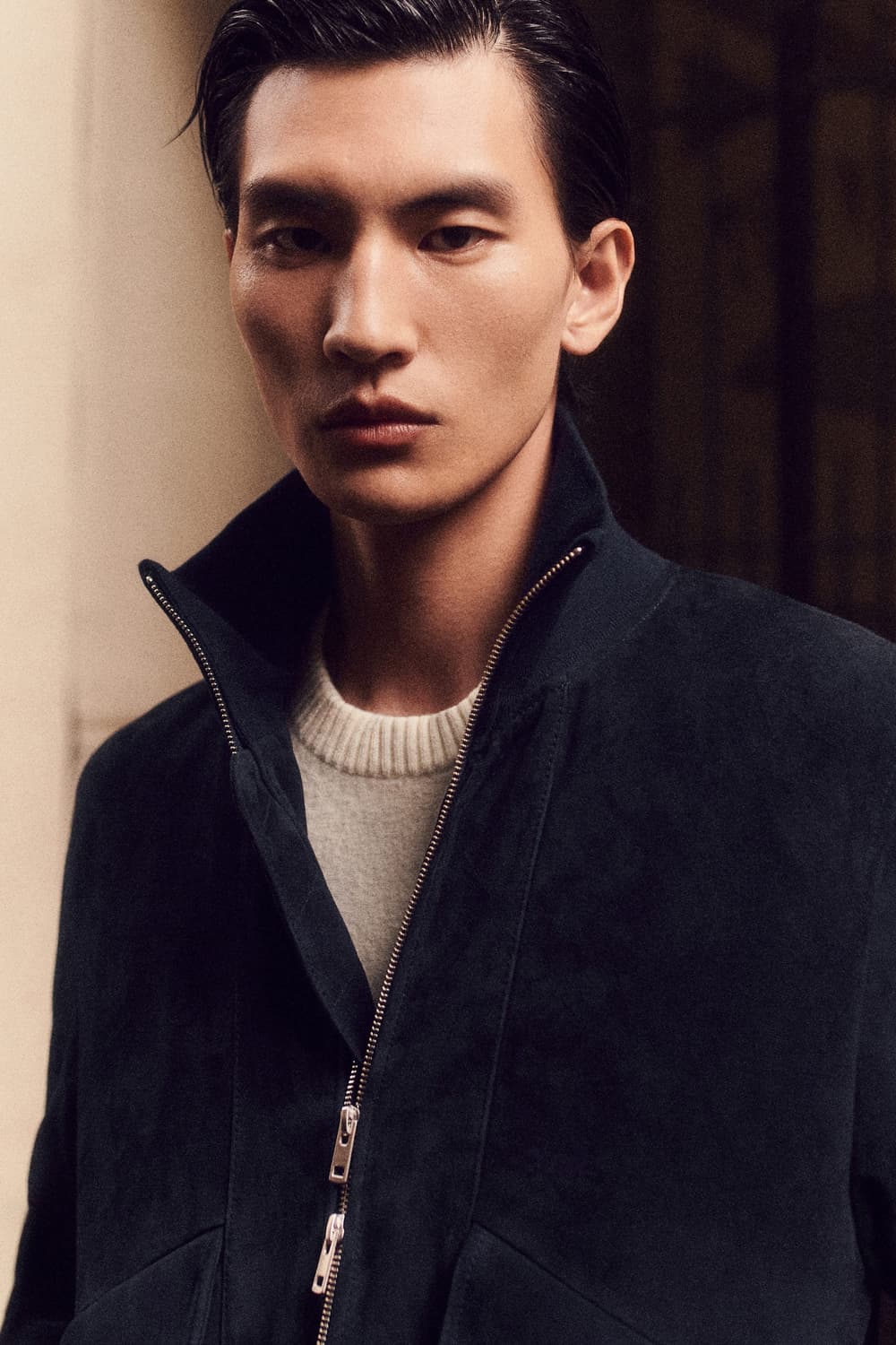 [M] COS 컬렉션 하이넥 스웨이드 플라이트 자켓 네이비 상품이미지10