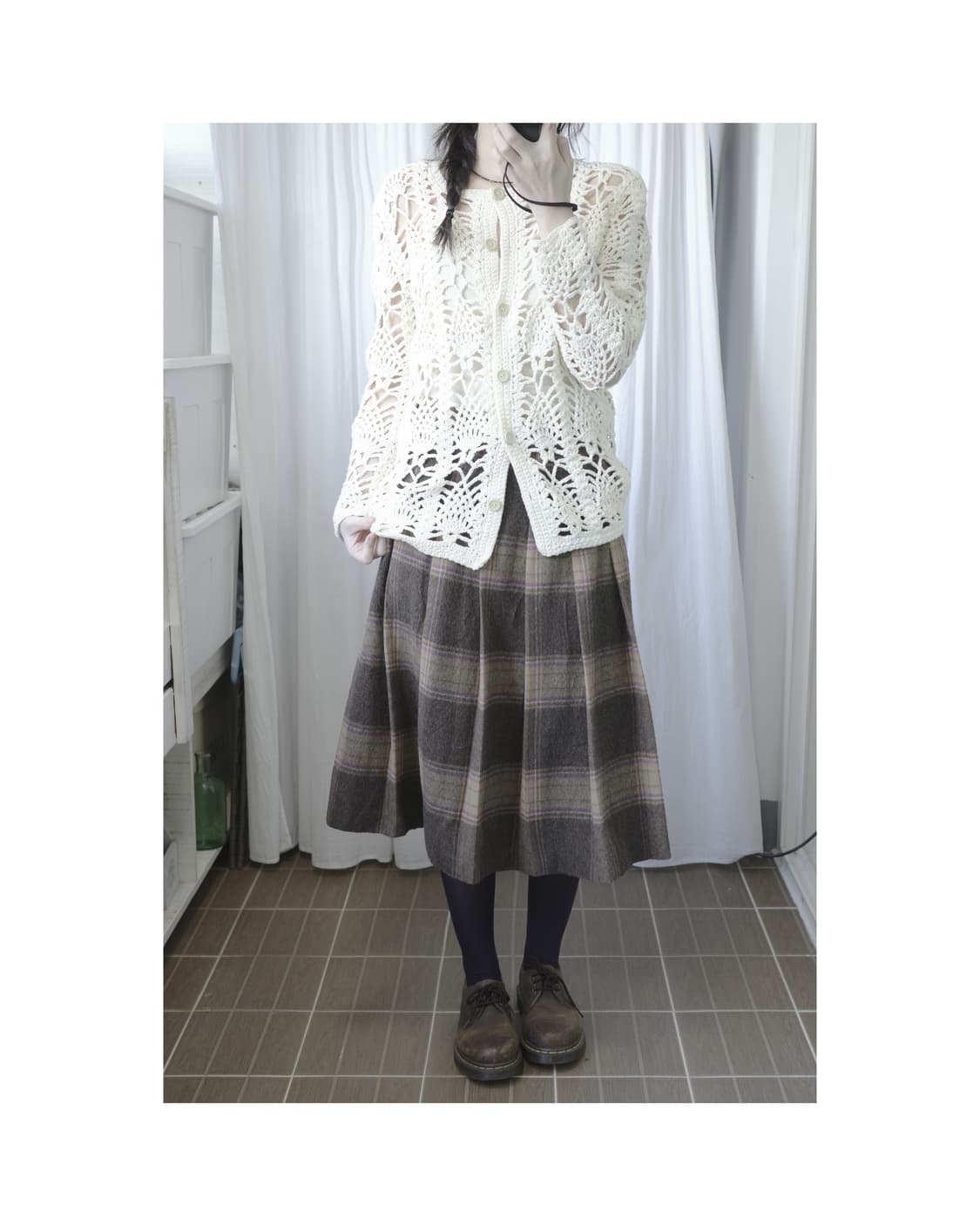 Brown pink check skirt 상품이미지3