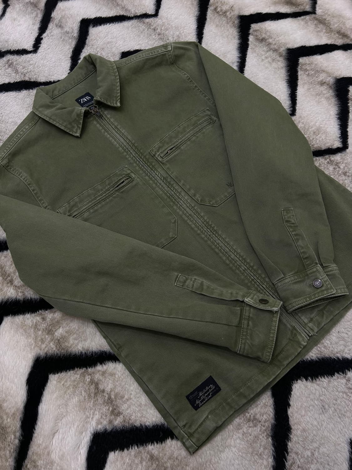 [한국L]ZARA 빈티지 워시드 데님 집업/카키/릴렉스드 핏 상품이미지2