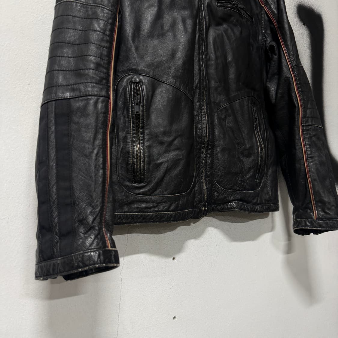 VTG 빈티지 100% 쉽스킨 양가죽 배색 퀼팅 싱글 바이커 자켓 상품이미지5