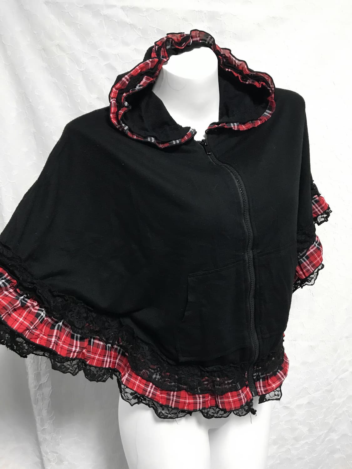 빈티지 갸루 펑크 체크 프릴 리본 케이프 탑 상품이미지3