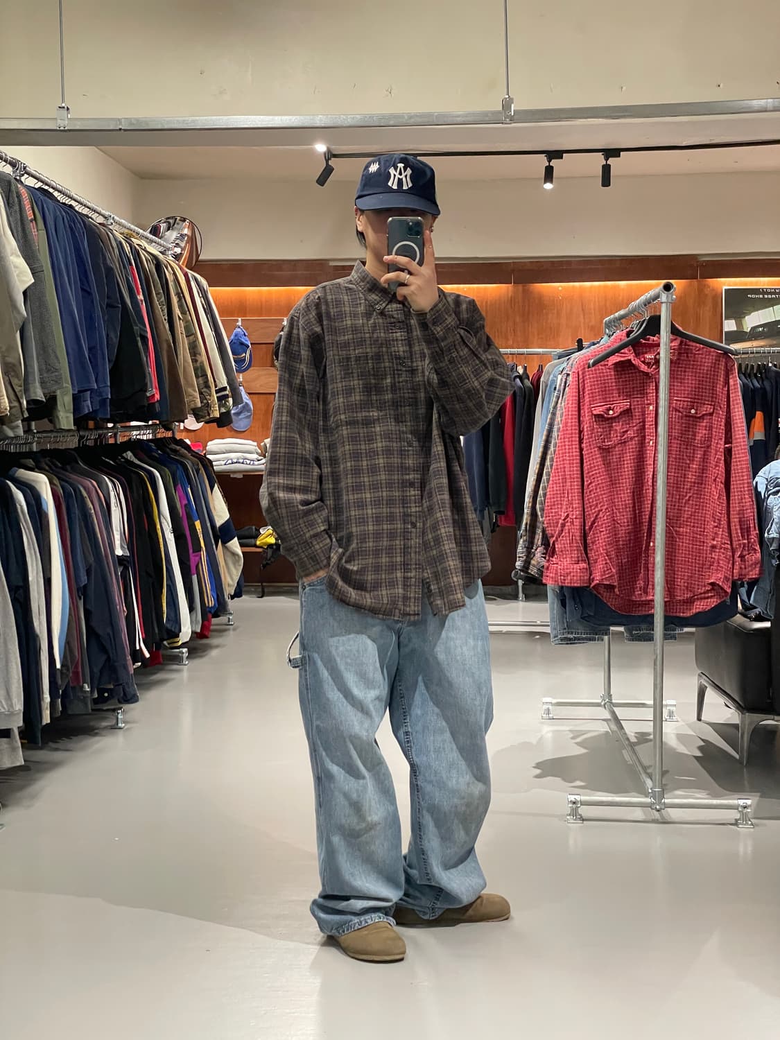 빈티지 브라운 체크 셔츠 상품이미지2