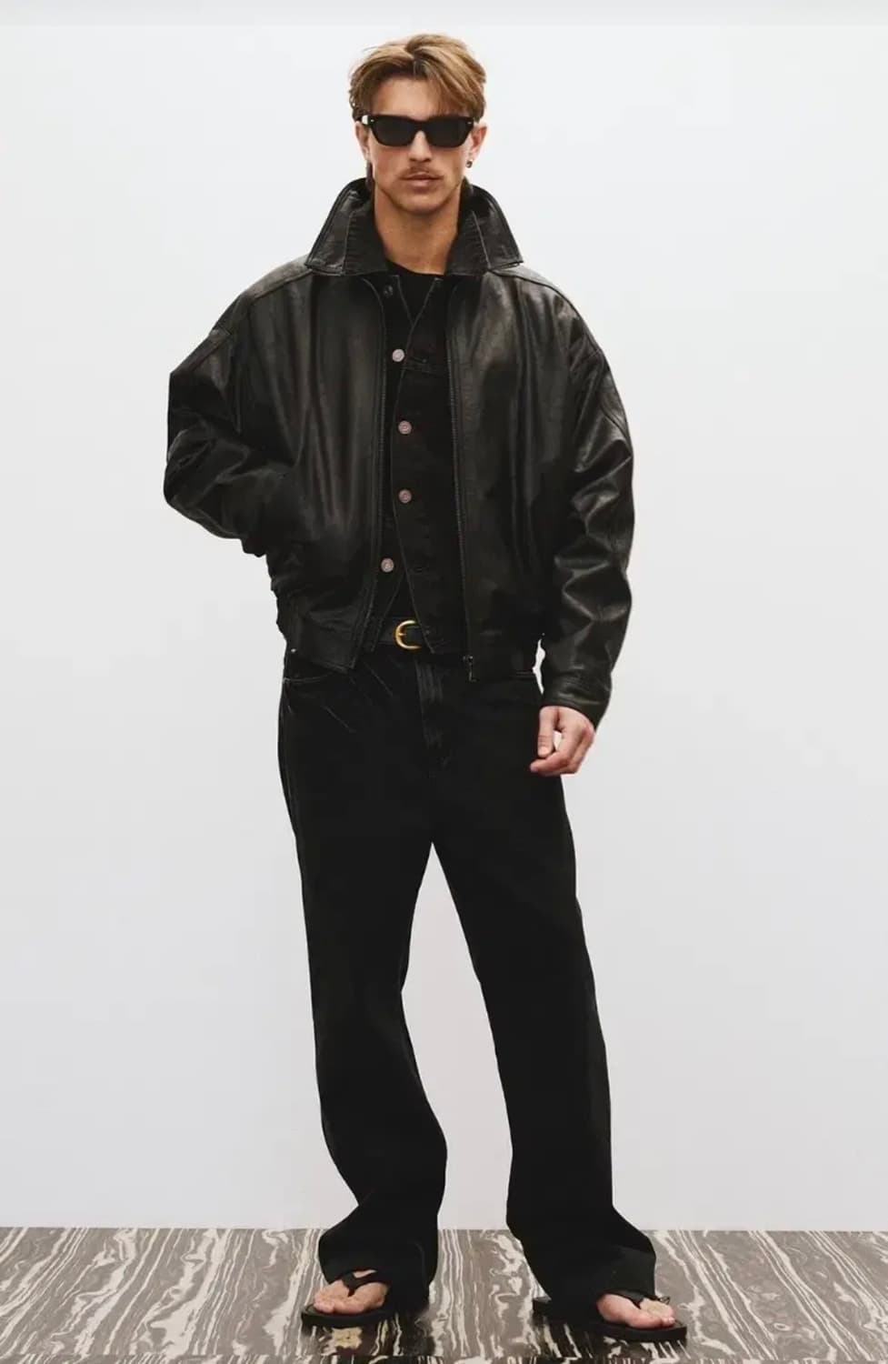 [M] 렉토 빈티지 크랙 이펙트 하이넥 레더 가죽 점퍼 자켓 블랙 상품이미지5