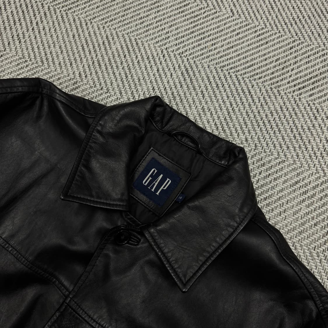 [L]올드 갭 레더 빈티지 카 코트 블랙 상품이미지2