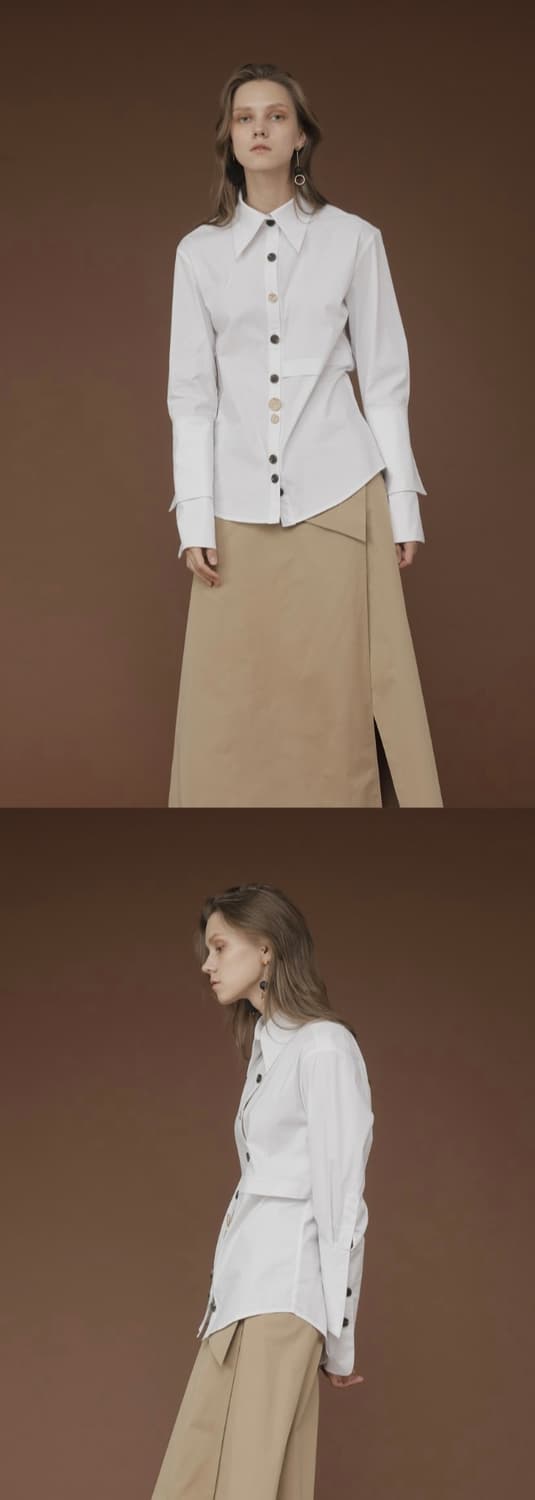 [디자이너 브랜드 NOHKE] 유니크 버튼 디테일 화이트 커프스 셔츠 상품이미지1