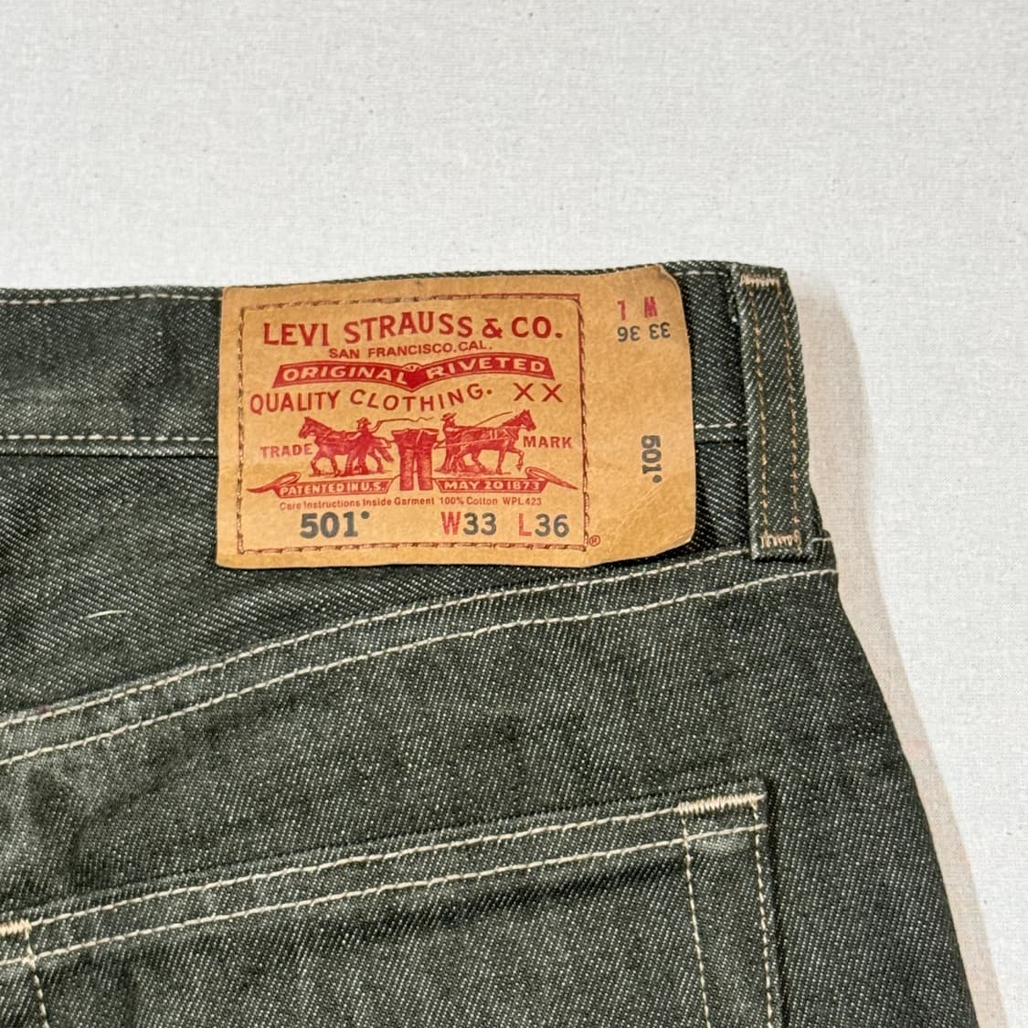 33inch) 리바이스 501 버튼플라이 리지드 데님 청바지 올리브 상품이미지3