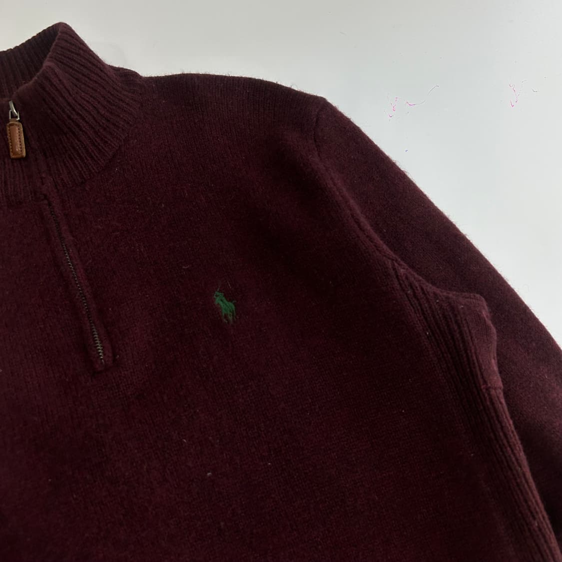 Polo 폴로 그린 포니 버건디 니트 반집업 상품이미지4