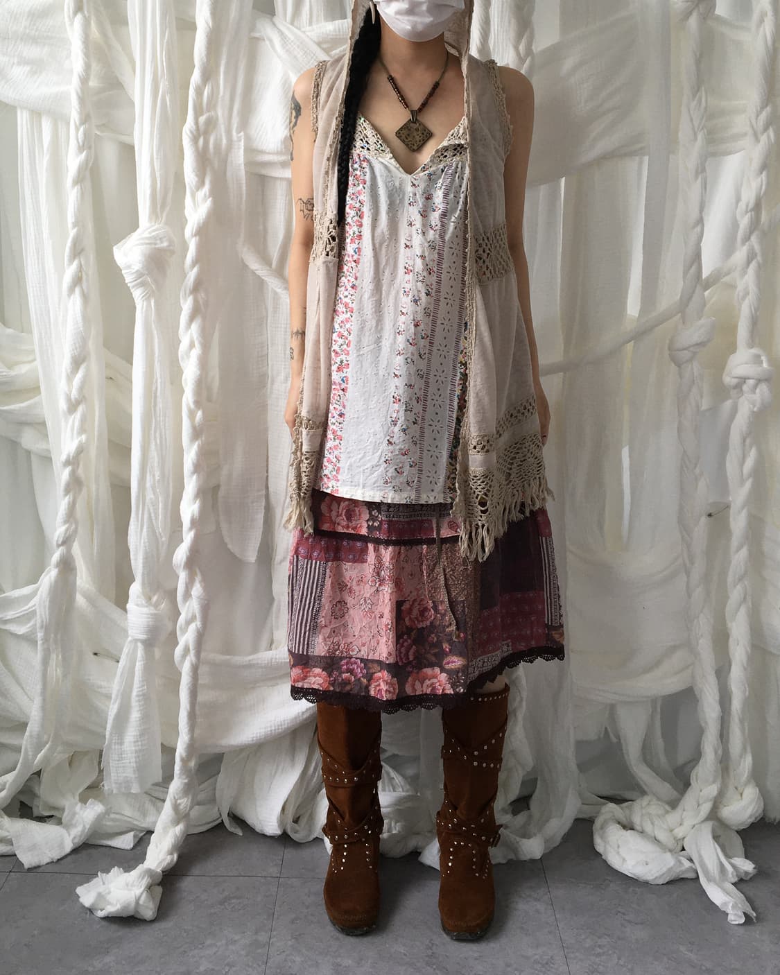 Fringe crochet layer hood open vest 상품이미지7