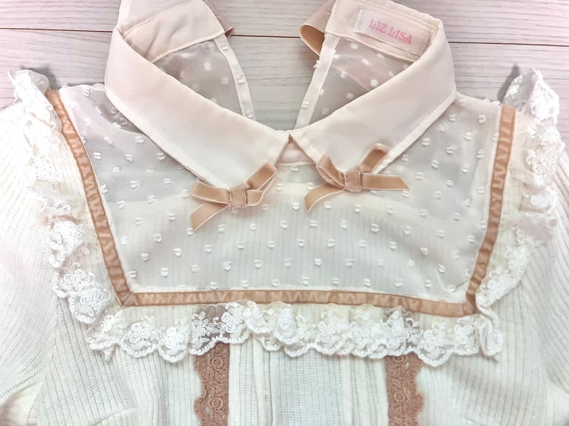 리즈리사 리본 레이스 도트 블라우스 니트 라떼갸루 모리걸 로리타 상품이미지2