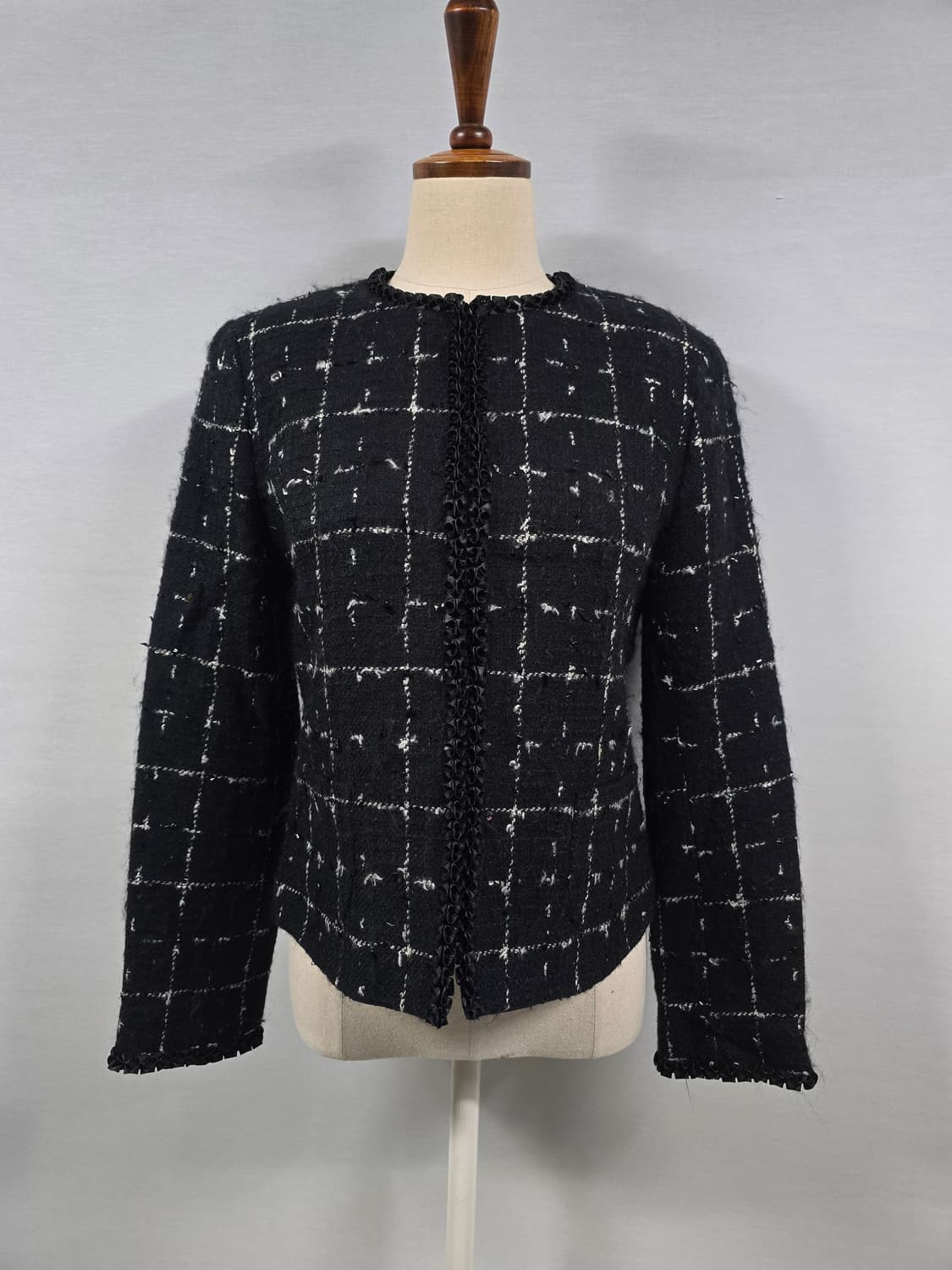 꾸레쥬 블랙 트위드 체크 울 자켓 42 상품이미지2