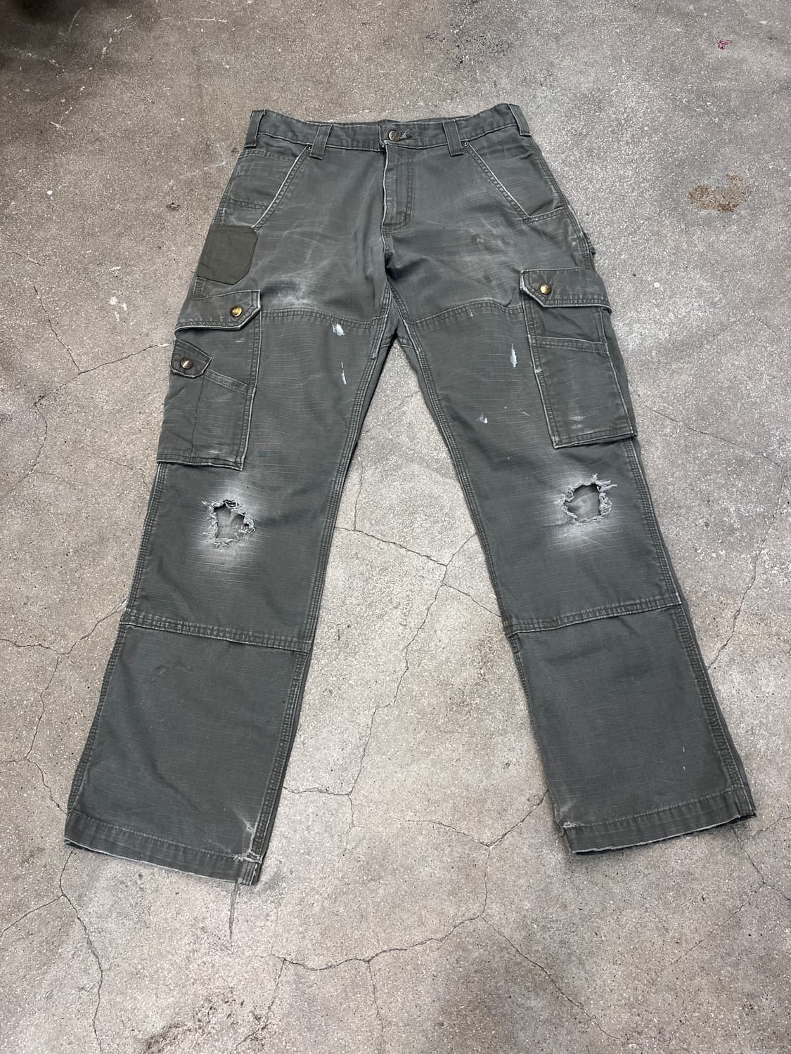 칼하트 더블니 카고 팬츠 립스탁 모스그린 상품이미지1